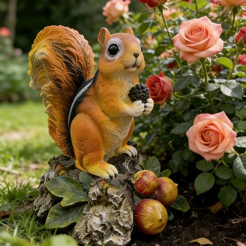 Squirrel Garden Statue Resin Outdoor Sculpture for Yard Patio Lawn Decor
