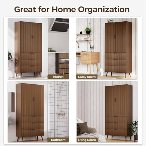 Fluted Tall Cabinet Kitchen Pantry with Adjustable Shelves