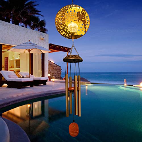 Wind Chimes Outdoor Fairy Hanging Solar Lights with 4 Aluminum Tubes