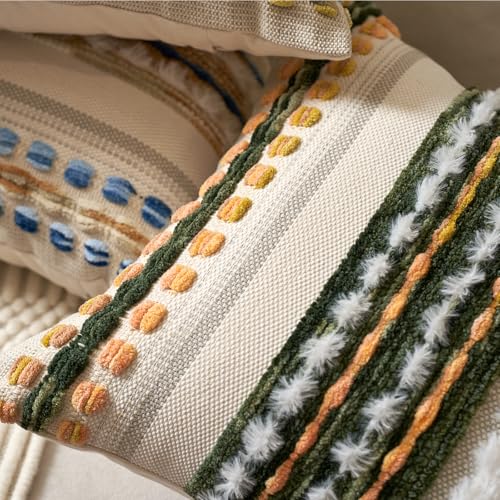 Boho Chenille Tufted Throw Pillow Covers 18x18 Inch Set of 2 (2 Count)