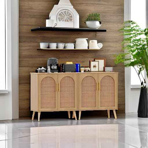 Rovaurx Set of 2 Rattan Storage Cabinet with Doors, Accent Bathroom Floor Cabinet, Modern Sideboard Buffet for Living Room, Entryway, Dining Room and Kitchen, Natural BMGZ108M02 | Set of 2, with Doors