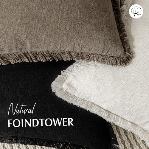 Decorative Linen Fringe Throw Pillow Covers 16×16 Light Brown (2 Count)