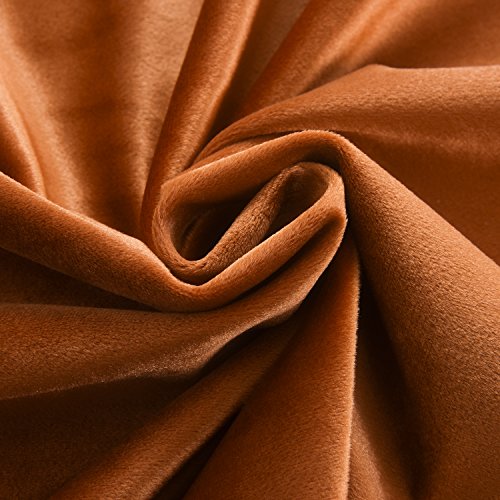 Super Soft Rustic Velvet Decor Blackout Drapes Room Darkening Curtains Panel Metallic Grommet Drapery 52 by 72 Inch Caramel Cafe