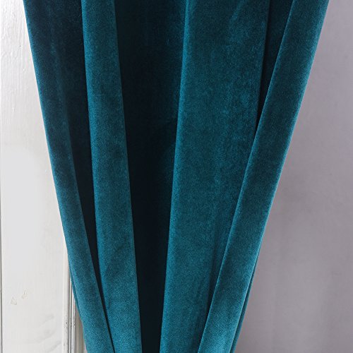 Super Soft Luxury Velvet Set of 2 Dark Green Blackout Energy Efficient Grommet Top Curtain Curtain Panel Drapes Peacock Blue 52Wx120L