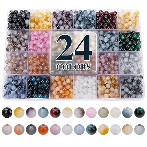About 1200+ pcs 6mm Glass Beads Bracelet Making Kit (1200 Count)