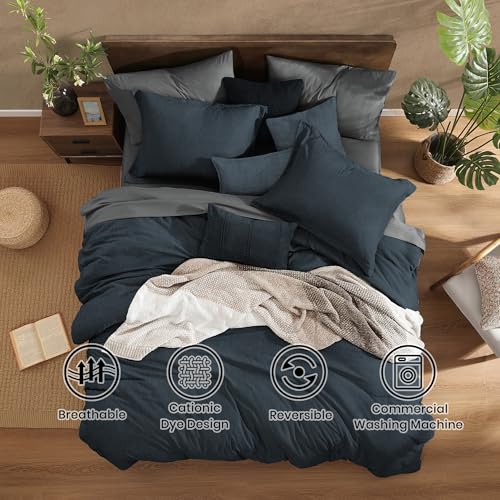 Twin XL Comforter Set 5 Pieces Navy Blue Bed in a Bag for Dorm
