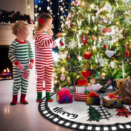 Christmas Tree Skirt 36inch Black and White Plaid Rustic Decor
