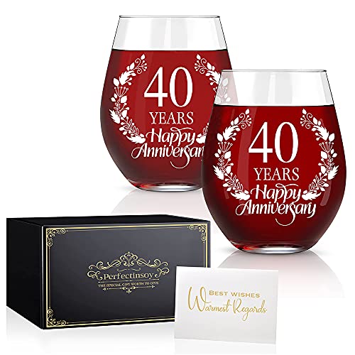 40 Years Happy Anniversary Wine Glass Set of 2