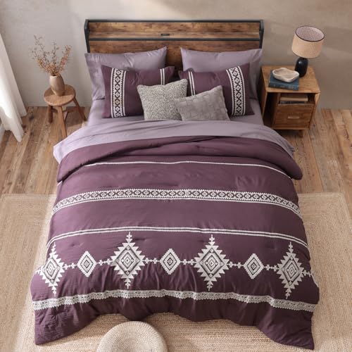 Embroidery Full Size Comforter Set 7 Pieces Purple Bed in a Bag