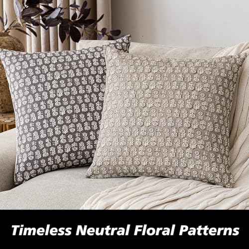 Decorative Floral Print Throw Pillow Covers 24×24 Rustic Gray