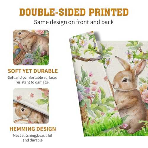 Easter Rabbit Placemats Set of 4 Spring Easter Egg Bunny Flowers Floral Place Mat 12x18 Inch Seasonal Farmhouse Linen Fabric Table Mats for Kitchen Dining Outdoor Indoor Easter Party Decoration
