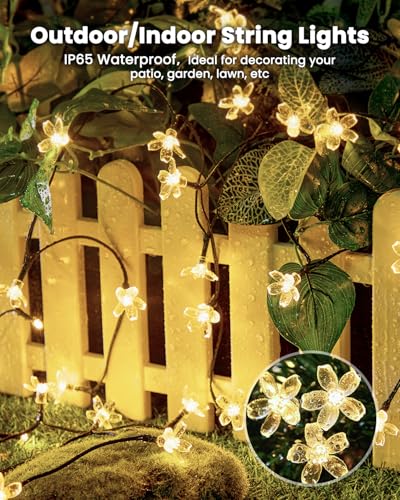 60 LED Solar String Lights Flower Outdoor Waterproof Fairy Lights for Garden Yard Fence Patio Christmas Tree Wedding Party Decor (60 Count)