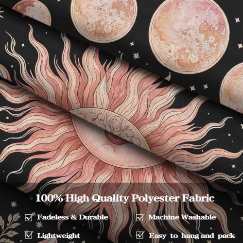 Boho Pink Sun Moon Phase Daisy Flower Mushroom Tapestry 48 x 36 Inch