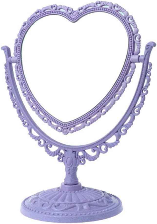 AKOAK Heart-Shaped Cosmetic Mirror - Plastic, Double-Sided, Rotatable, Lightweight - Bathroom & Bedroom Mirror (Purple)