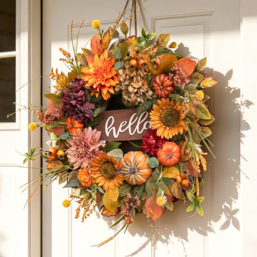 Fall Wreaths for Front Door 24 Inch Autumn Wreath with Sunflowers
