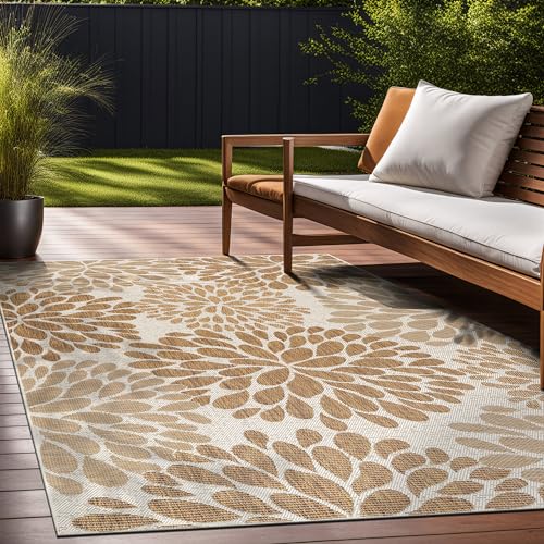 Outdoor Rug 5x7 Modern Exotic Tropical Leaf Area Rugs for Indoor and Outdoor Patio Deck Porch Garden Water Resistant Washable Outside Carpet