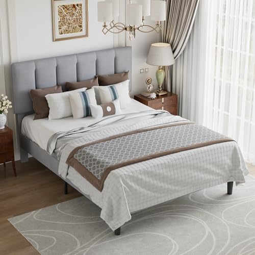 Queen Size Bed Frame with Upholstered Headboard