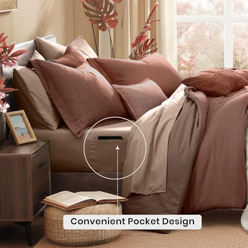 Full Comforter Set 7 Pieces Terracotta Cationic Dyeing Bed in a Bag