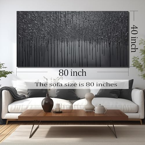 3D Painting Wall Art for Living Room Black Abstract Wall Decor for Dining Room Extra Large Wall Art for Office Size 40 x 80 Inch