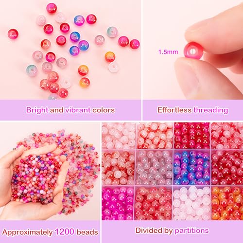 About 1200+ pcs 6mm Glass Beads Bracelet Making Kit (1200 Count)