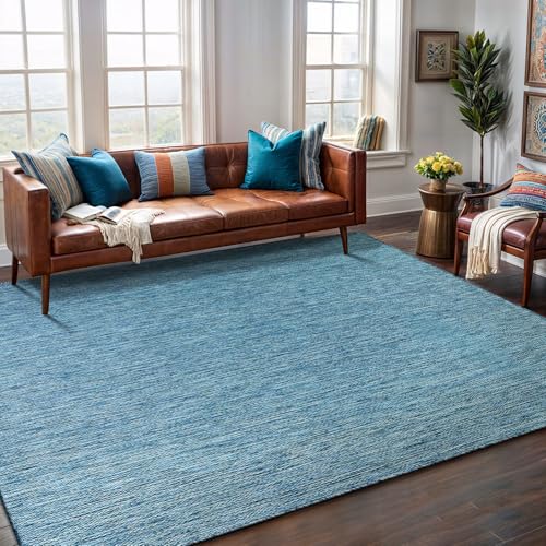 Washable Indoor Outdoor Rug Weather Resistant Carpet Modern Solid for Porch Deck Balcony Backyard Patio Rug 10x14 Aqua Blue
