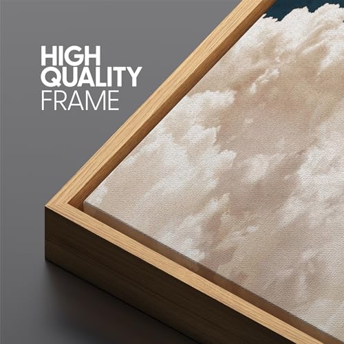 Large Framed Canvas Print Wall Art Cumulus Clouds Panoramic Dramatic Skyline Illustrations Antique Retro Fine Art Illustrations Decorative Colorful for Bedroom