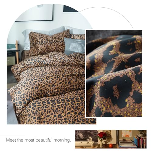 Leopard Print Comforter Set King Soft Fluffy Animal Cheetah Printed Comforter Set 3 Pieces Brown Black Floral Bedding Farmhouse Leopard Pattern King Size Comforter with 2 Pillowcases for All Season