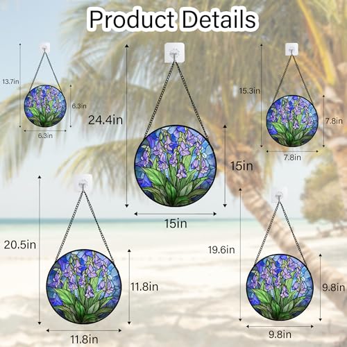 Stained Glass Window Hanging Suncatcher Purple Flower Gifts for Women 15"