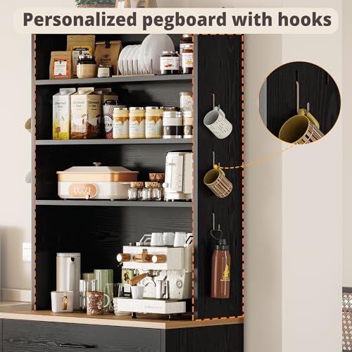 Bakers Rack Microwave Stand with Customizable Pegboard and Storage