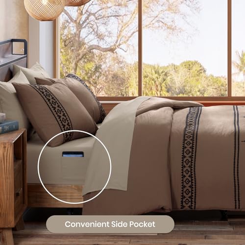 Embroidery Full Size Comforter Set 7 Pieces Brown Bed in a Bag
