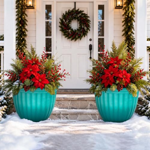 Autodaya 15" Large Planters For Outdoor Plants Set Of 2 Plastic Flower Pots (2 Count)