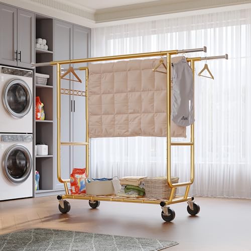 Clothing Rack 650LBS Heavy Duty Collapsible Double Rods Shelves