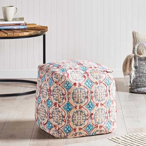 Boho Handmade Fabric Cube Pouf Ottoman Foot Stool
