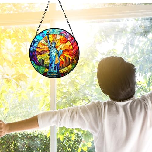 Statue of Liberty Stained Glass Window Hanging Suncatcher Gifts 6.3"