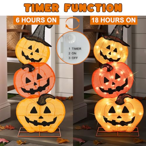 Halloween Lighted 3 Stacked Pumpkins