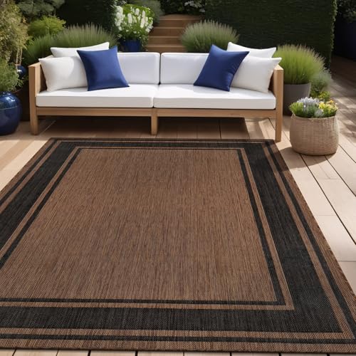 Outdoor Rug 5x7 Modern Bordered Area Rugs for Indoor and Outdoor Patio Deck Porch Garden Waterproof Weather Sun Resistant Washable Outside Carpet (35 Sq Ft)
