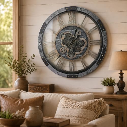 30" Large Moving Gears Wall Clock for Living Room Decor Office Home