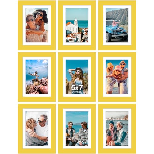 5x7 Picture Frames Set of 9 for Wall or Tabletop Display (9 Count)
