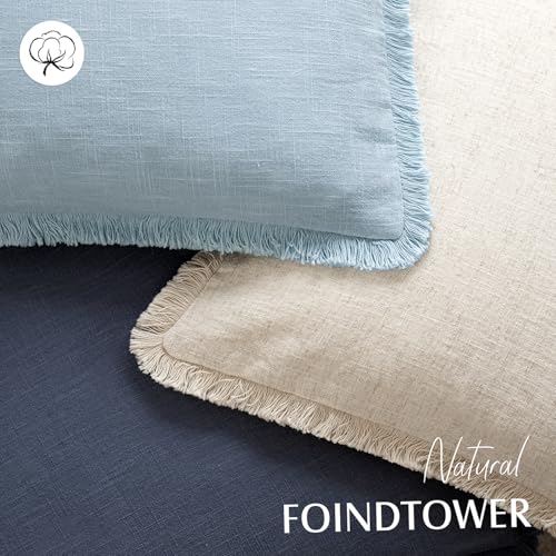 Decorative Linen Fringe Throw Pillow Covers 24×24 Light Blue (2 Count)