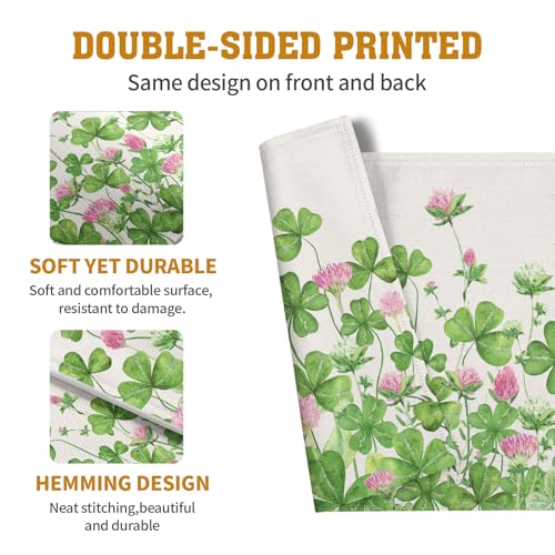 Shamrocks St. Patrick's Day Placemats Set of 4 Watercolor Lucky Clovers St Patrick's Day Table Mats Seasonal Spring Green Leaves Linen Place Mats for Party Kitchen Dining Outdoor Indoor Decor