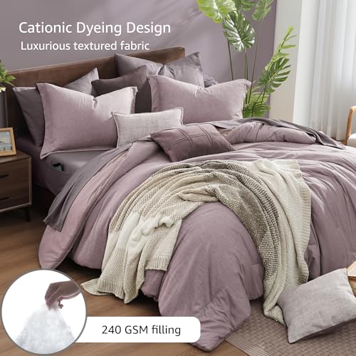 King Size Comforter Set 7 Pieces Lilac Cationic Dyeing Bed in a Bag