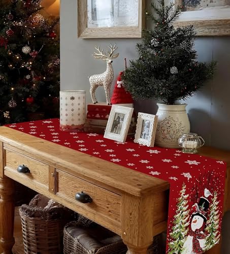Table Runner for Christmas Decorations with Snowman Snowflakes