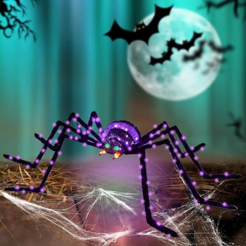 6.8Ft Giant Spider Halloween Decorations Outdoor 82" Light Up Spider with 115 LED Lights for Front Yard (Zz-005)
