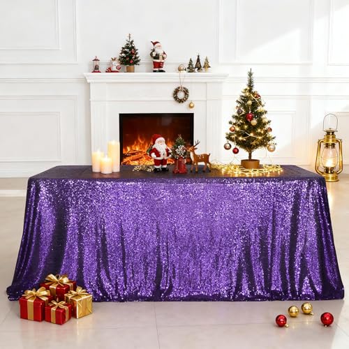 Sequin Tablecloth 60x120 Inch Purple for Wedding Halloween Party