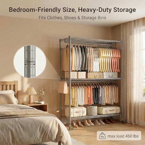 Rolling Clothes Rack Heavy Duty