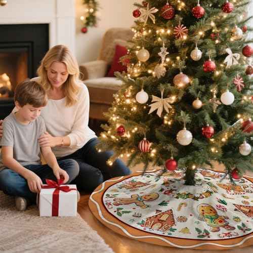Gingerbread Christmas Tree Skirt Beige Decorations Christmas Gingerbread Tree Ornaments Holiday Party House Decor Xmas Trees Mat 48 inches