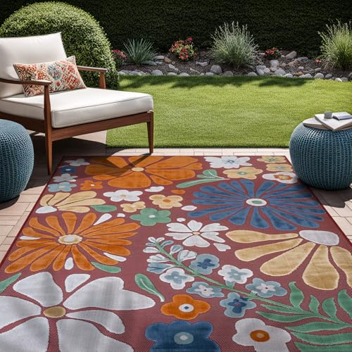 Outdoor Rug 5x7 Modern Floral Tropical Area Rugs for Outdoor and Indoor Patio Easy to Clean Non Shedding Living Room Porch Garden Washable Outside Carpet (35 Sq Ft)