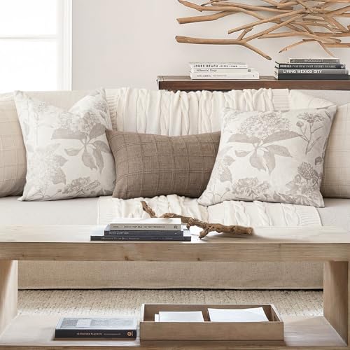 Set of 2 Linen Floral Vintage Throw Pillow Covers Neutral Accent Print Decorative Cushion Covers Farmhouse Home Decor for Sofa Chair Couch Bedroom Living Room (2 Count)