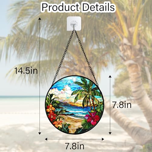 Tropical Hibiscus Beach Stained Glass Window Hanging Suncatcher Gifts 7.8"
