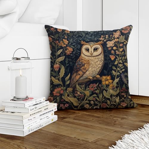 William Morris Abstract Vintage Floral Velvet Owl Design Throw Pillow Covers Home Decor